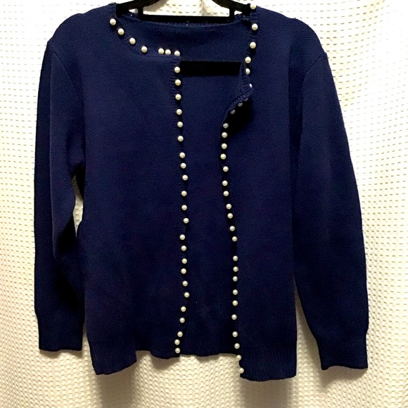 SHEIN Sweaters - Elegant Navy Sweater with Pearl Accents